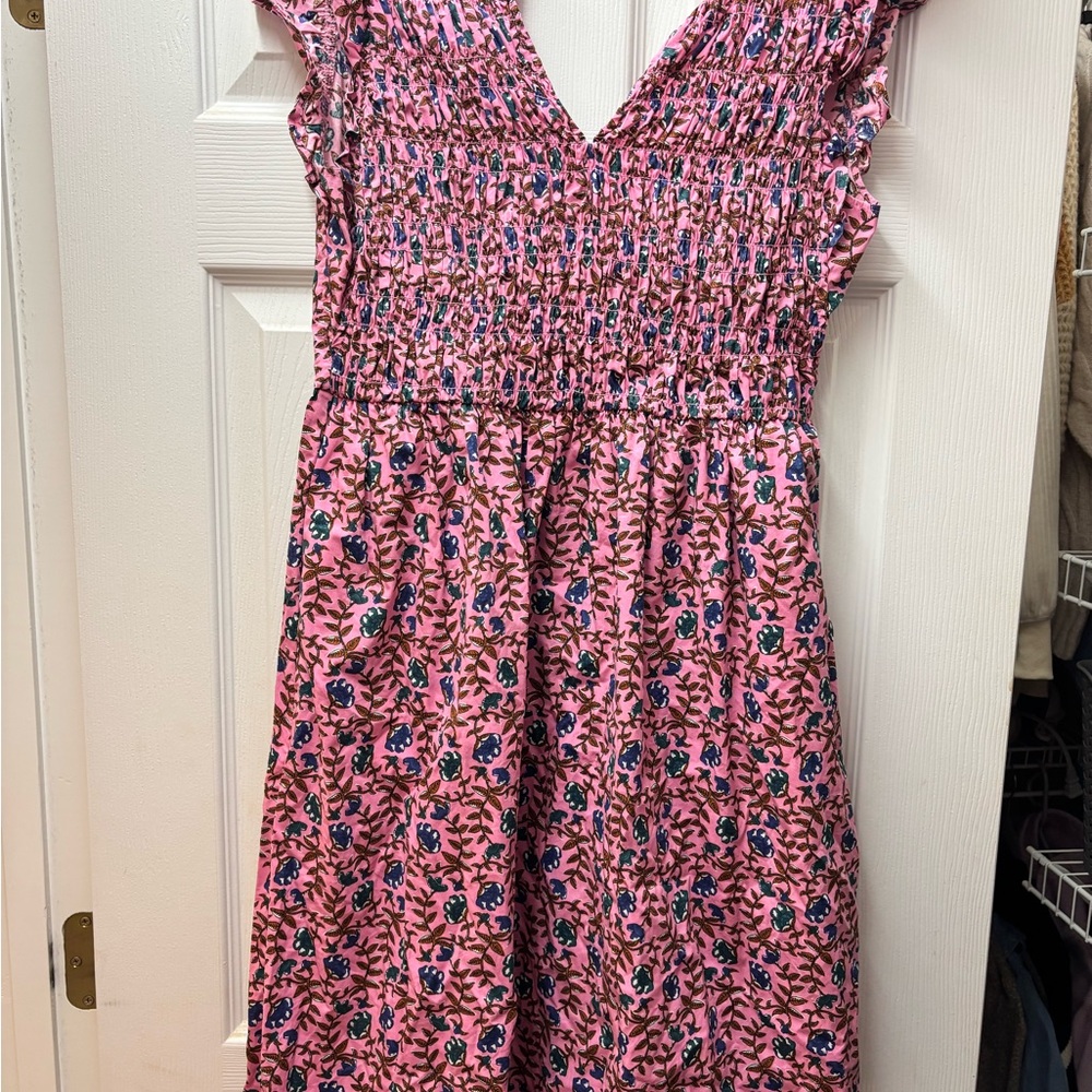 J. Crew Pink Floral Dress with Smocked Bodice